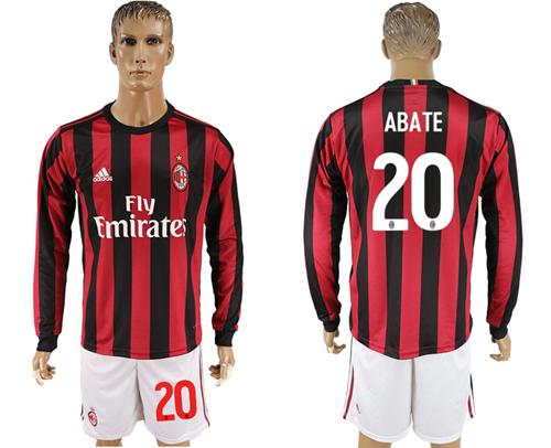 AC Milan #20 Abate Home Long Sleeves Soccer Club Jersey - Click Image to Close